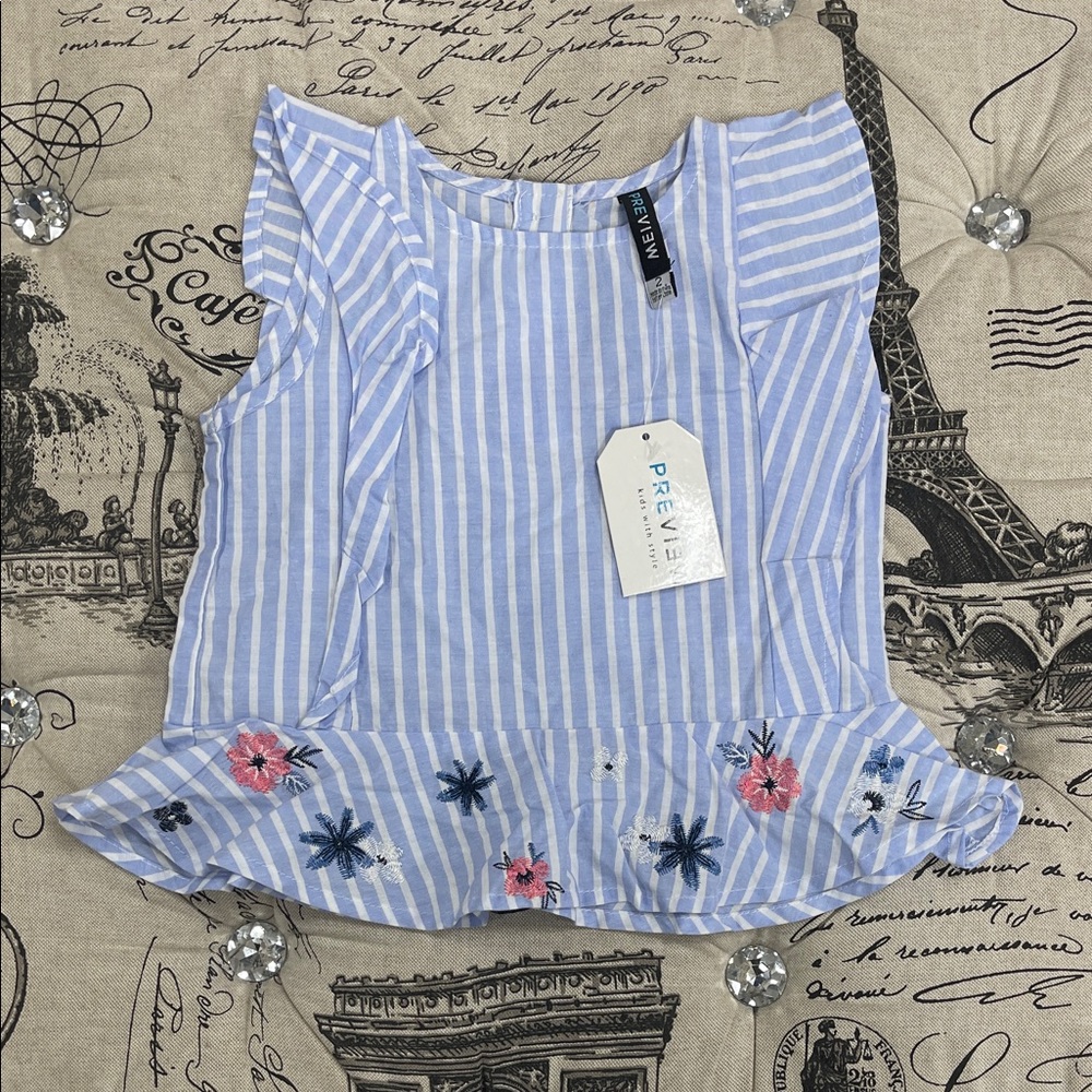 💥 PREVIEW Girl Stripe Ruffle Sleeveless Blouse